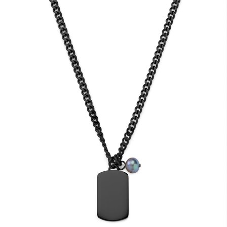 Ocata | Collier noir avec plaque d'identité et perle noire pour hommes - Chaînes en acier