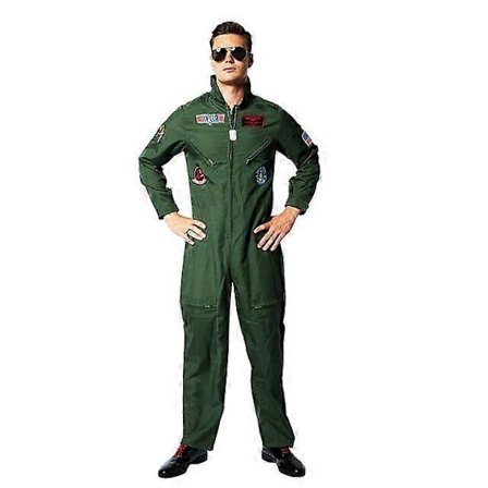 Top Gun -elokuvan cosplay-asu, amerikkalaisen ilmavoimien univormu, Halloween-asu miehille, aikuisten armeijanvihreä sotilaslentäjän haalari
