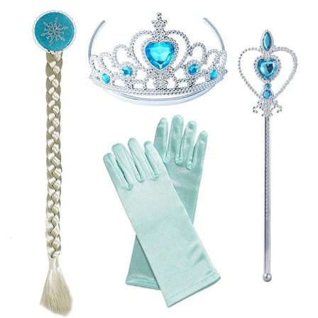 Elsa prinsesse - sæt med fletning, tiara, stav & et par handsker
