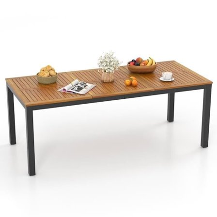 COSTWAY Havebord af FSC Akaciatræ - 8 Personer, Parasolhul, Justerbare Fødder - 200 x 90 x 75 cm