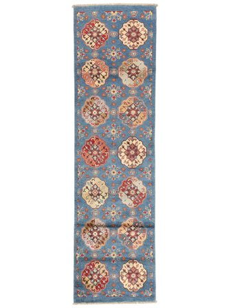 Kazak Fine Rug Hand Knotted 80X296 Runner Dark Blue/Brown Afghanistan