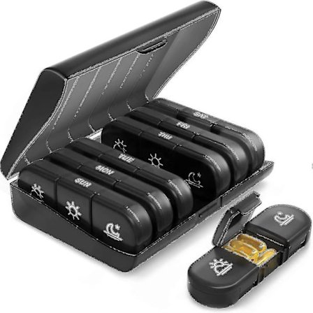 Pilleboks 3 ganger om dagen, Bærbar reise-pilleboks 7 dager (svart)