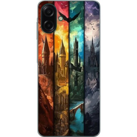 Kompatibel Mobilcover til Samsung Galaxy A07 4G Fire magiske slotte i forskellige elementfarver, episk fantasykunst med ild vand luft og mørke i deta