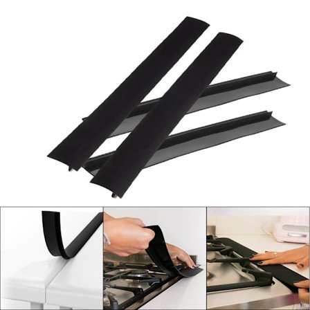 Silikonugnsskydd, 2-pack, värmebeständigt för att täta springor mellan spis och bänkskiva (53 cm, svart)