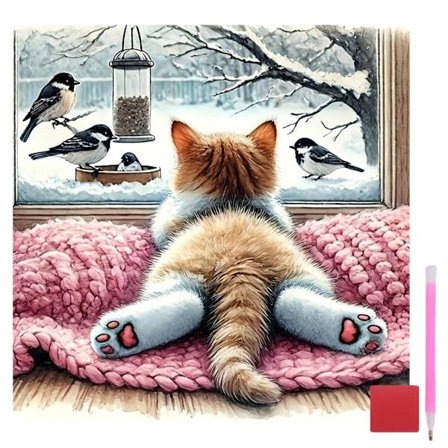 Kat Diamant Maleri Sæt til Voksne Begyndere - Dyre Diamant Kunst Sæt til Voksne, 5D DIY Ædelstens Kunst Sæt til Gave Hjem Vægdekoration 35x35 cm/14x14