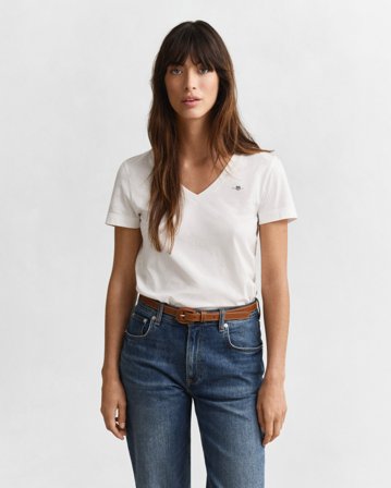 GANT Damen V-Neck T-Shirt (M) Weiß
