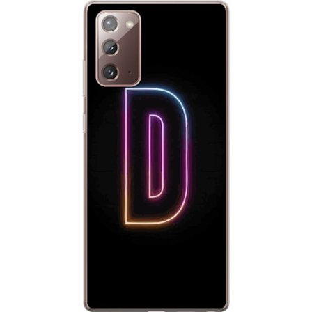 Kompatibel Mobilcover til Samsung Samsung Galaxy Note20 Minimalistisk neonbogstav D i farveskiftende lys mod sort baggrund i moderne digital design