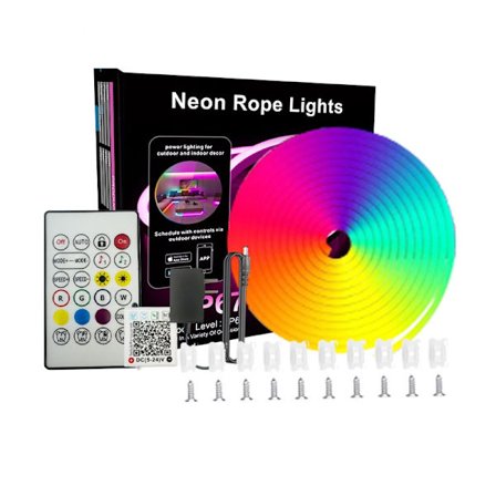 INF 15m RGB Neon LED Strip Lights - Flexibel Silikonljusslang med Fjärrkontroll
