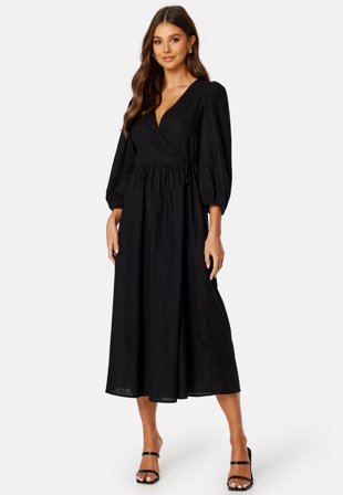 BUBBLEROOM CC Linen wrap dress Black Klær
