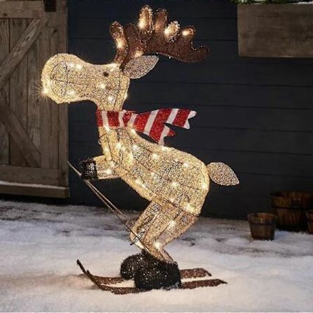 Utendørs Jul Figur LED Skiløpende Elg Hagedekorasjon Ornament 30cm