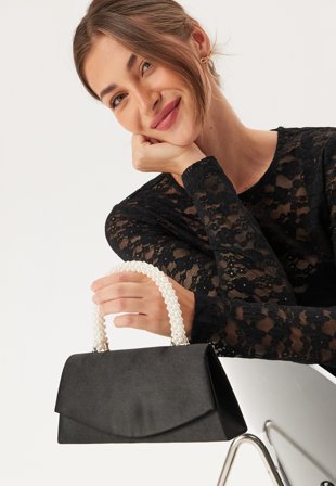 Bubbleroom - Pearl Handle Small Bag - Black - Kläder