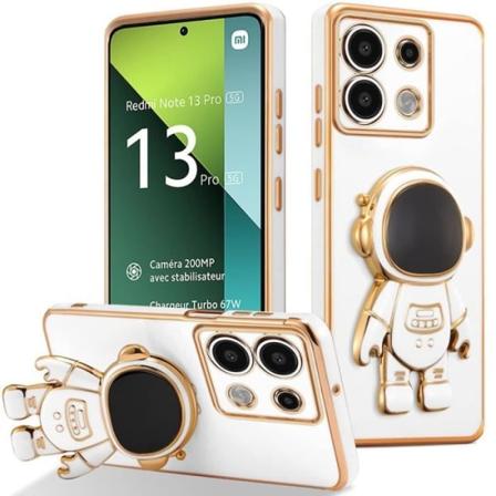 Etui til Xiaomi Redmi Note 13 Pro 5G (ikke til 4G), Silikonebeskyttelse med justerbar Astronautholder - Hvid Vit