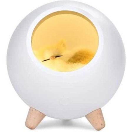 LED-nattlys for kattehus, atmosfærisk lys, USB-lading, hvitt