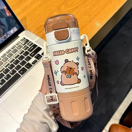 Vit Capybara Termos för Studenter, 480 ml, Isolerad eller Kylande, Vakuumflaska med 316 Rostfritt Stål, Högkapacitets Termisk Vattenflaska, G