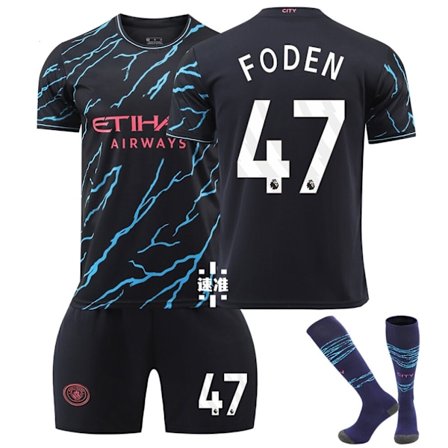 23-24 Manchester City Second Away Soccer Jersey Set No.47 FODEN Soccer Set Uniform With Socks For Adult Kids-WELLNGS