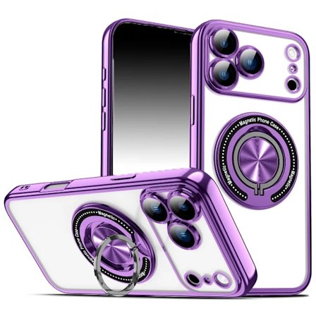 Magsafe Magnetisk 360° Roterande Metall Bilhållare Ring Plätering Kant Telefonskal kompatibelt iPhone 17 Pro Max Air 15 11 12 13 14 16 Pro Max E