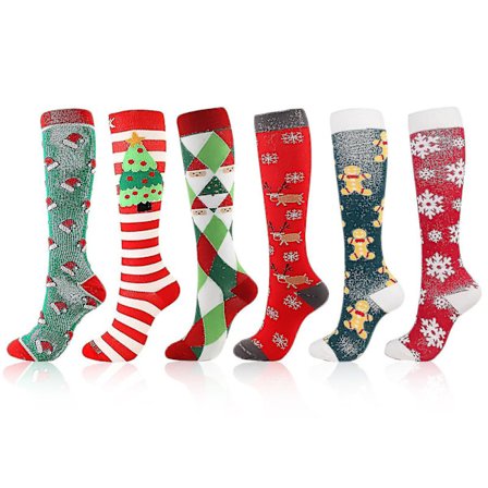6 Pairs Christmas Socks Compression Socks Knee High Stockings Nylon Cozy Socks