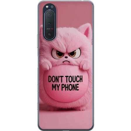 Kompatibelt Mobildeksel til Sony Sony Xperia 5 II Sint rosa lodden katt med teksten "Ikke Rør Min Telefon", et humoristisk beskyttelsesmotiv som pass