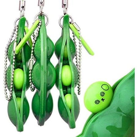 Squeeze Beans Keychain Fidget Toys Squishy Pea Pod Stress Toy Bring Fun for Kids 3PCS with Reduce Anxiety and Stress