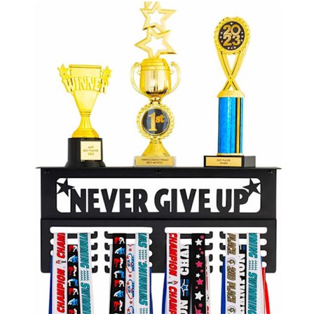 Medaljehenger med hylle "Aldri Gi Opp" - Enkel installasjon i karbonstål for trofeer og medaljer-FF-