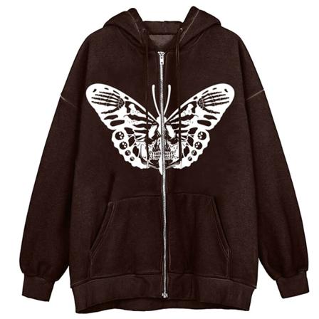 Kvinnor Långärmade Halloween-huvtröjor Butterfly Printed Sweatshirt
