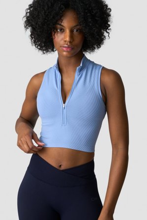ICANIWILL - Ignite Seamless 1/2 Zip Cropped Tank Top Soft Blue - Dame - ICIW