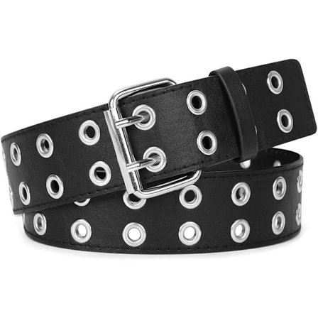 PU-skinnbelte med nagler, justerbart unisex-belte for menn og kvinner, bredt belte med doble maljer, punk rock-mote, gotisk stil