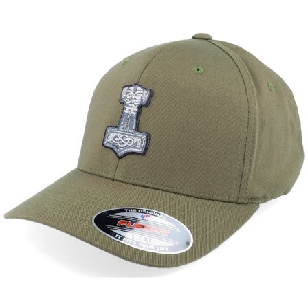 Vikings - Groen flexfit Cap - Tors Hammer Mjölner Olive Green Flexfit @ Hatstore