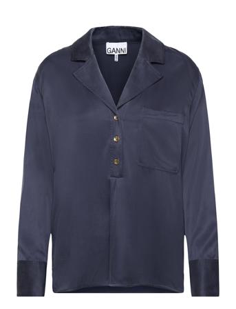 Washed Satin Navy Ganni
