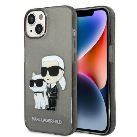 Karl Lagerfeld Glitter Karl&Choupette-etui til iPhone 14 Plus - sort