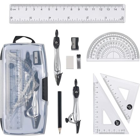 Geometri Set, 10 st Geometri Kit, Gradskiva Kompass Penna Linjal Penna Blyertspåfyllningar