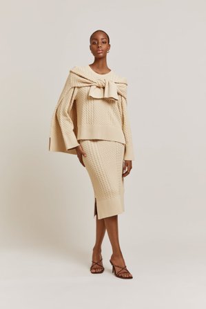 Malina - Margot kabelstickad midikjol - XS - Beige