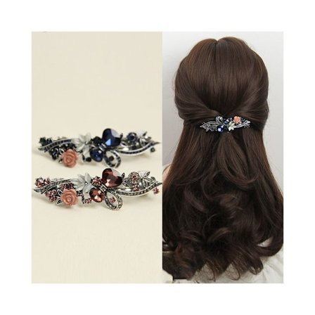 Todelt sæt af klassiske retro hårklemmer Blomster topklemme Rhinsten