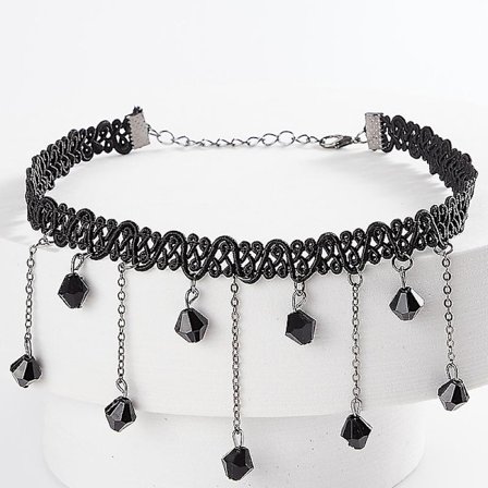 Halsband med choker för kvinnor, svart choker-halsband set med svart spets tatuering sammet chokers