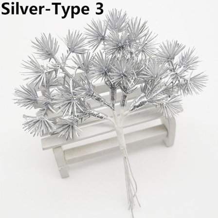 6/10ST Konstgjord tallgren Guld Silver Faux Plant SILVER