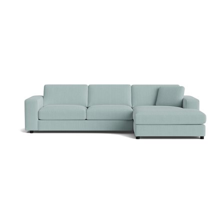 Oasis Chaiselongue-Sofa, rechts in Lincoln Pastellblau, modernes Design mit Cord-Muster, bequeme Nozag-Federung, Höhe 79cm für Wohnzimmer.