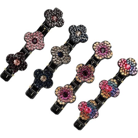 4 stk. Hårklemmer med tre blomster, glitrende blomsterhårklemmer med rhinsten, hårklemmer til kvinder, hårsektionsklemmer til kvinder og piger