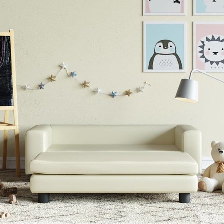 VidaXl Barnsoffa Med Fotpall Gräddvit 100X50X30 Cm Konstläder - Litenleker