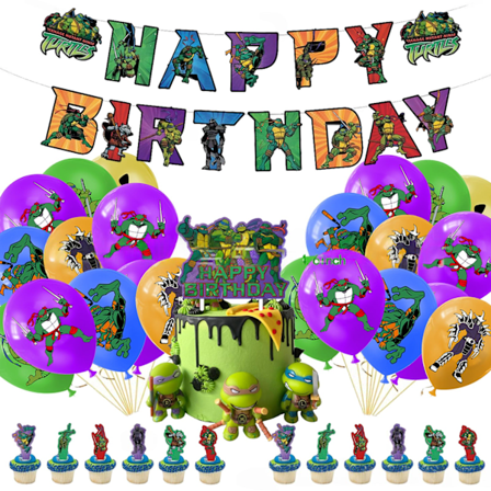 Ninja Turtles Kalas Tillbehör Ballonger Tårtdekoration Banner Födelsedagsdekorationer