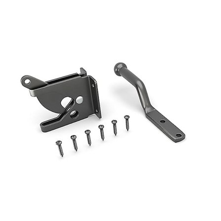 Sort, 1 stk. Udendørs lås til låge, selvlåsende dørgreb i kulstofstål med skruer til hegn, havelåge, trælåge