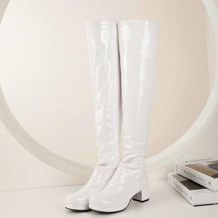 Patent Pu Läder Kvinnor Over The Knee Boots White 6