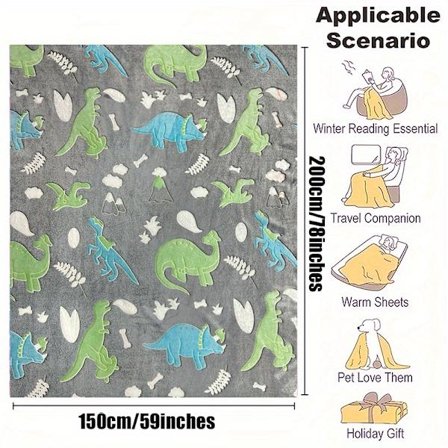 1 st Lysande Filt, Dinosaurie Självlysande Filt, Bekväm Mjuk Fluffig Plysch Flanell Fleece Filt för Soffa Säng Dinosaurs