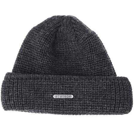 Stetson - Grey shortbeanie Beanie - Merino Wool Dark Grey/Black Beanie @ Hatstore