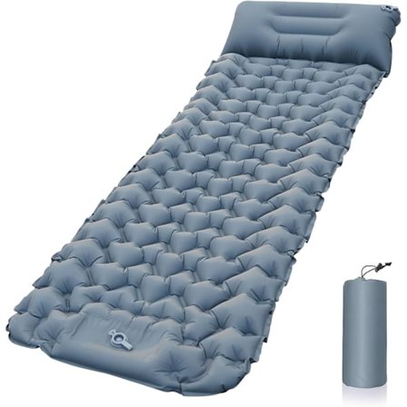 Campingmadrass, selvoppblåsende campingmadrass, ultralett luftmadrass, oppblåsbar madrass med fotpumpe, turmadrass (grå)