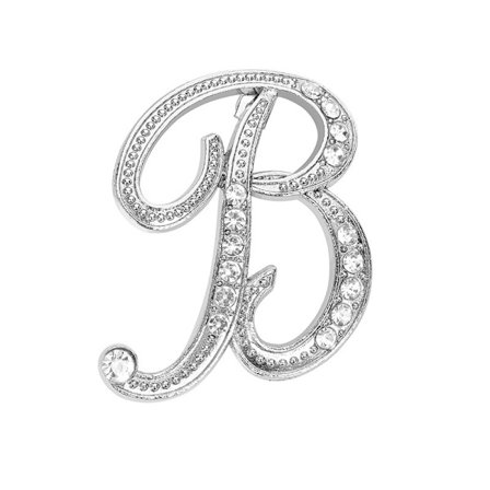 B Initial Brosch för kvinnor, Silver Metal Broscher Rh