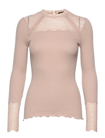 Organic T-Shirt Ls W/Lace T-shirts & Tops Long-sleeved Rosa Rosemunde