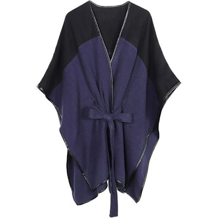 Strikkede Cashmere Feel Poncho Cape Åben Front Cardigan Wrap Med Bælte Til Kvinder