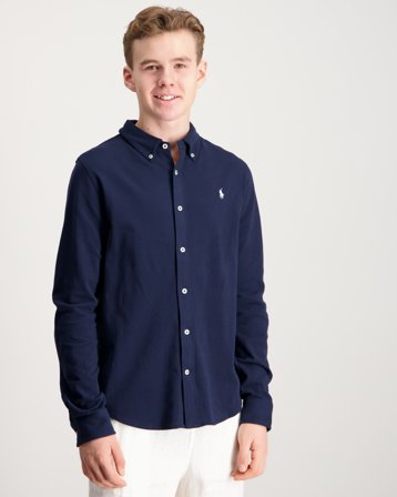 Polo Ralph Lauren Featherweight Cotton Mesh Shirt Blauw Overhemden Jongens - Kids Brand Store