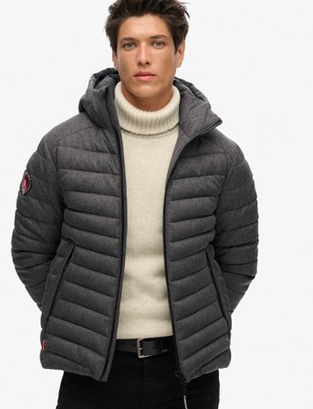 Superdry Hooded Tweed Fuji Padded Jkt - Grey - L