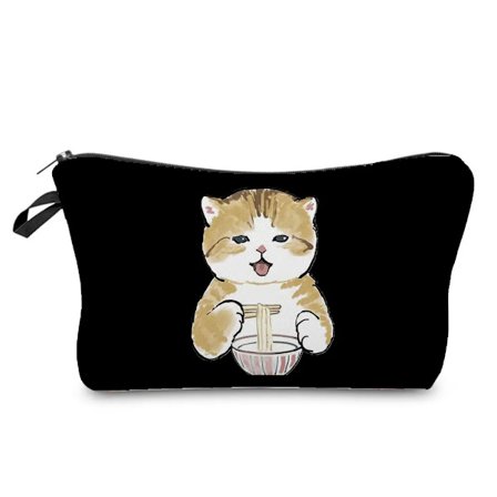 Tegneserie Hai Sett Søt Katteprint Dame Kosmetikkveske Dame Bærbar Veske Organizer Innlegg Kvinne Toalettveske Reise Sminkeveske